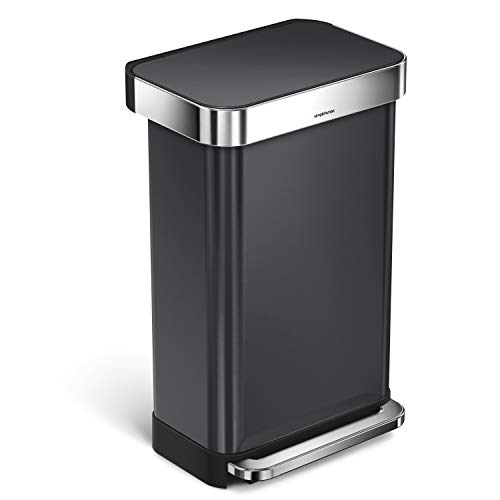 Product Cover simplehuman 45 Liter / 12 Gallon Stainless Steel Rectangular Kitchen Step Trash Can with Liner Pocket, Black Stainless Steel