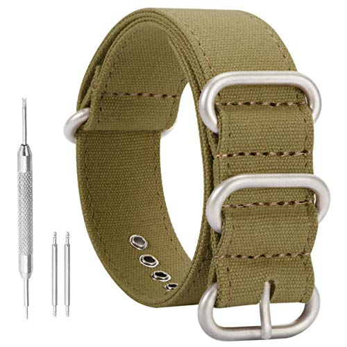 Product Cover 22mm Army Green Deluxe Premium NATO Style Sturdy Exotic Soft Canvas Sport Men's Wrist Watch Band Wristband