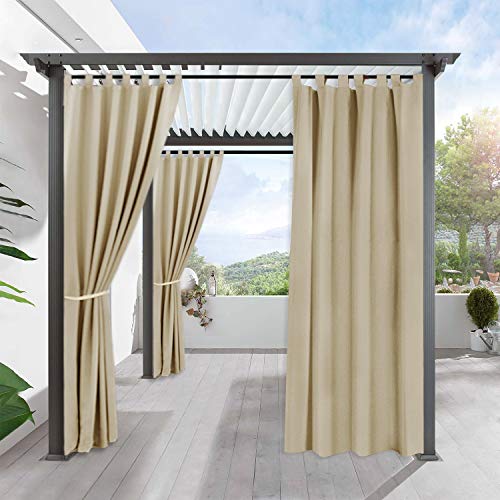 Product Cover RYB HOME Outdoor Curtains for Patio - Waterproof & Sunlight Block Out Insulated Drapery Privacy for Front Porch Garden Backyard Sliding Glass Door, 1 Panel, 52 Wide x 95 inches Long, Cream Beige