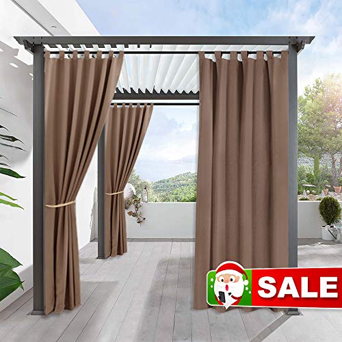 Product Cover RYB HOME Outdoor Curtains for Porch - Blackout Exterior Shades for Front Gazebo Stain Proof Thermal Insulated Panel for Garden with Tab Top, 1 Panel, Width 52 by Length 84 inch, Mocha