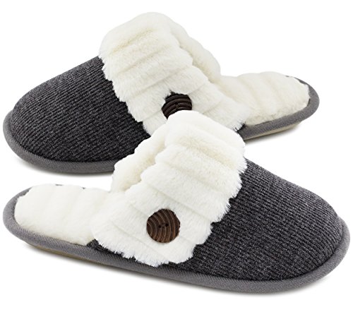 Product Cover HomeTop Women's Cute Fuzzy Knitted Memory Foam Indoor House Slippers for Families Couples (37-38 (US Women's 7-8), Dark Gray)