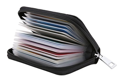 Product Cover Easyoulife Genuine Leather Credit Card Holder Zipper Wallet With 26 Card Slots (Black)