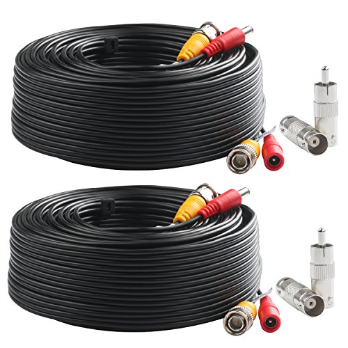 Product Cover Postta BNC Video Power Cable (2 Pack 100 Feet) Pre-Made All-in-One Video Security Camera Cable Wire with Four Connectors for CCTV DVR Surveillance System