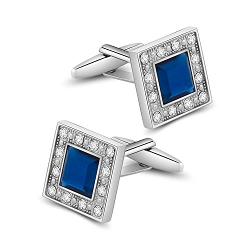 Product Cover MERIT OCEAN Blue Navy Swarovski Crystal Square Cufflinks for Men Classical Swarovski Cuff Links with Gift Box Elegant Style