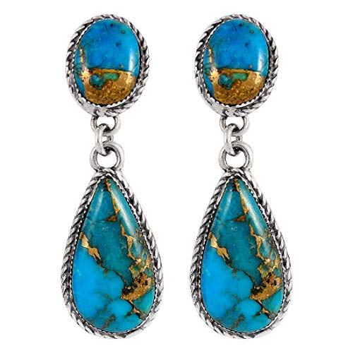 Product Cover Turquoise Earrings Sterling Silver Copper-Infused Matrix Turquoise Jewelry (Bold Teardrops)