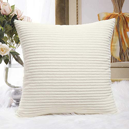 Product Cover Home Brilliant Super Soft Striped Corduroy Velvet Decorative Euro Throw Pillow Sham Cushion Cover for Baby, 26x26 inch(66cm), Creamy White