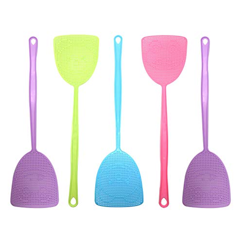 Product Cover jiemei Fly Swatter, 5 Pack Manual Pest Control Colorful Plastic with 17.5'' Durable Long Handle House Wife Helper (5X)