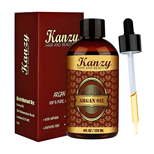 Product Cover KANZY Organic Moroccan Argan Oil 100% Pure Cold Pressed Natural Oil for Face, Hair, Skin & Nails, Men & Women (4 oz)