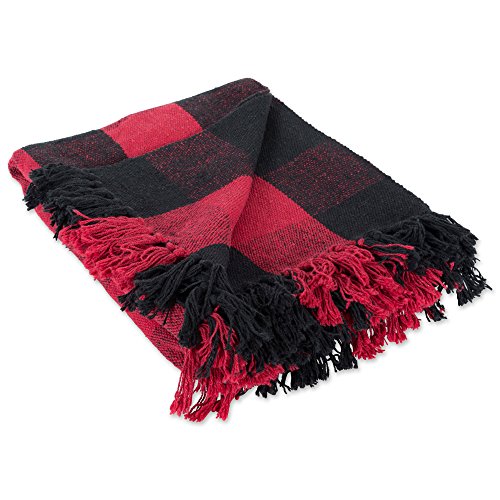 Product Cover DII 100% Cotton Buffalo Check Throw for Indoor/Outdoor Use Camping Bbq's Beaches Everyday Blanket, 50 x 60, Red and Black