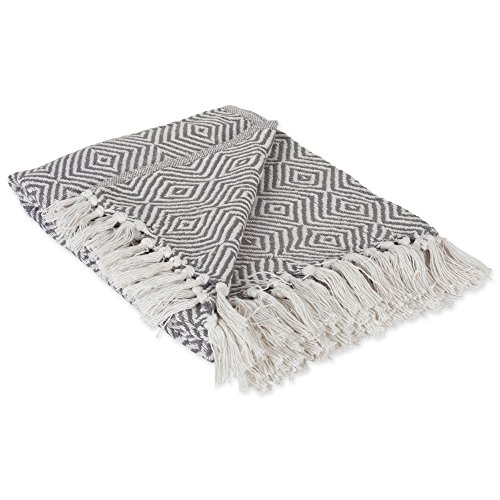 Product Cover DII 100% Cotton Geometric Daimond Throw for Indoor/Outdoor Use Camping BBQ's Beaches Everyday Blanket, 50 x 60, Mineral Gray