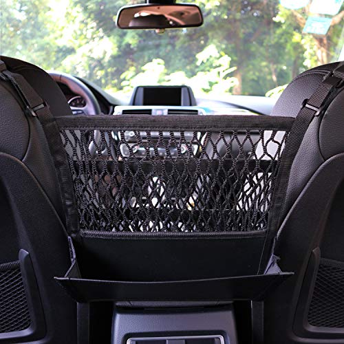 Product Cover AMEIQ 3-Layer Car Mesh Organizer with Leather Box, Seat Back Net Bag, Barrier of Backseat Pet Kids, Cargo Tissue Purse Holder, Driver Storage Netting Pouch. (3 optional styles)