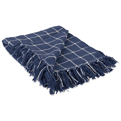Product Cover DII 100% Cotton Checked Throw for Indoor/Outdoor Use Camping Bbq's Beaches Everyday Blanket, 50 x 60, French Blue