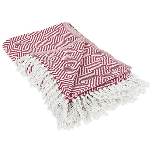 Product Cover DII 100% Cotton Geometric Daimond Throw for Indoor/Outdoor Use Camping BBQ's Beaches Everyday Blanket, 50 x 60, Barn Red