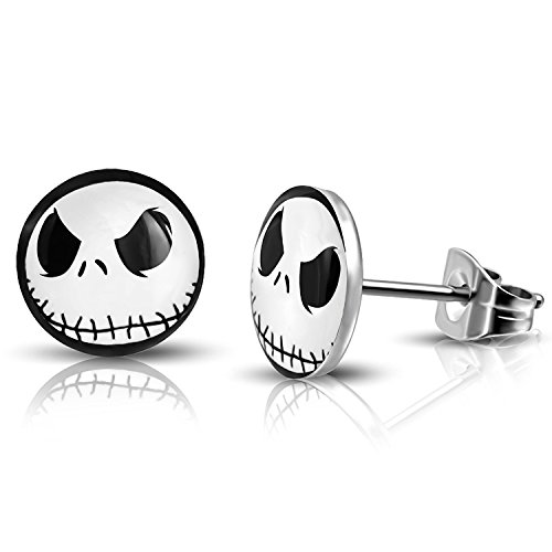 Product Cover 10 MM Stainless Steel Jack Skellington Round Circle Button Stud Post Earrings