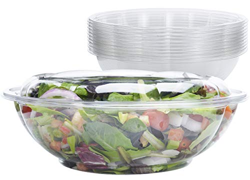 Product Cover DOBI Serving Bowls with Lids [10 Pack - 64 oz.] - Clear Plastic Disposable Containers with Lids, Large Size. Great for a Party or When You Wish to Take Your Treats with You