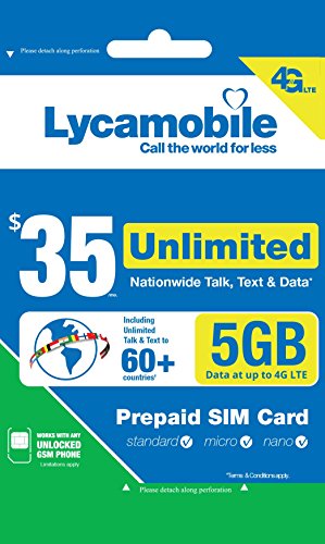 Product Cover Lycamobile $35 Plan 1st Month Included SIM Card is Triple Cut Unlimited Natl Talk & Text to US and 60+ Countries 6GB Of 4G LTE