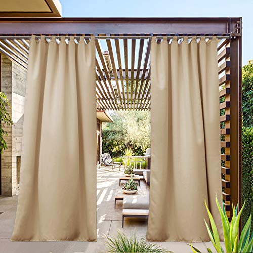 Product Cover NICETOWN Outdoor Patio Curtain Waterproof Room Darkening Material Panel, Thermal Insulated Privacy Protected Water Resistant for Canopy/Doorway (Biscotti Beige, W52 x L84, 1 Piece)