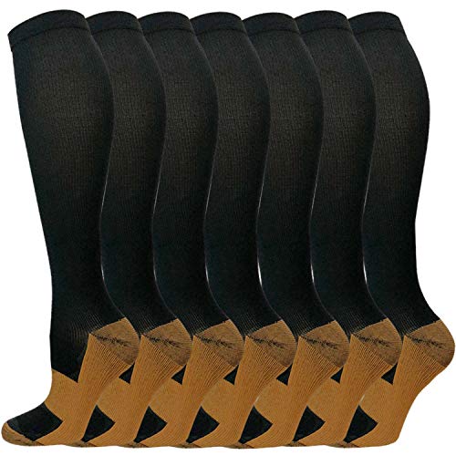 Product Cover 7 Pairs Copper Compression Socks for Men & Women 20-30 mmHg Medical Graduated Compression Stockings for Sports Running Nurses Shin Splints Diabetic Fl(Black,Small/Medium)
