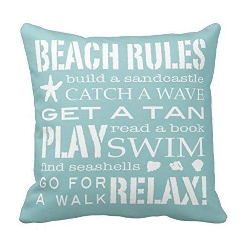 Product Cover Decorbox Simple Word Holiday Beach Rule Quote Pattern 18x18 Inch Polyester Cotton Square Throw Pillow Case Decorative Durable Cushion Slipcover Home Decor Standard Size Accent Pillowcase Slip Cover