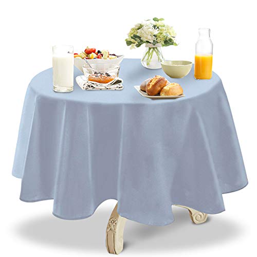 Product Cover YEMYHOM 100% Polyester Spillproof Christmas Tablecloth for Round Tables 60 Inch Indoor Outdoor Camping Picnic Holiday Circle Table Cloth (Light Blue)