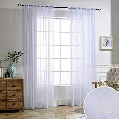 Product Cover NICETOWN White Crinkle Sheer Curtain Panels Window Treatment Rod Pocket and Back Tab Crushed Voile Sheer Curtains for Patio/Villa/Parlor/Sliding Door (Set of 2, 52 Wide x 95 inch Long)