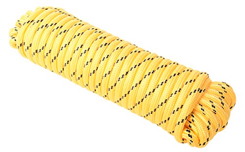 Product Cover Utility Rope Paracord Nylon Twine - Diamond 32 strands Braided, 100% new Polypropylene material, 330LBS working capacity max (1/2 inch by 100FT, Yellow with 2 black)