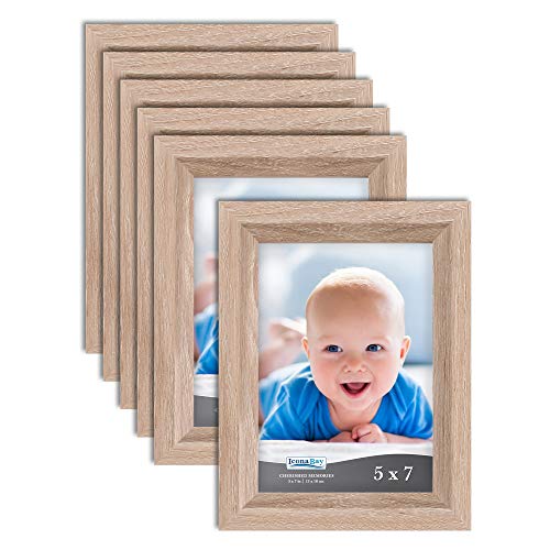 Product Cover Icona Bay 5x7 Picture Frame (6 Pack, Weathered Oak Wood Finish), Photo Frame 5 x 7, Composite Wood Frame for Walls or Tables, Set of 6 Cherished Memories Collection