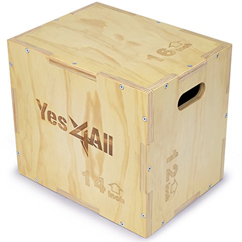 Product Cover Yes4All Wood Plyo Box/Wooden Plyo Box for Exercise, Crossfit Training, MMA, Plyometric Agility - 3 in 1 Plyo Box/Plyo Jump Box (16/14/12)