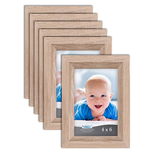 Product Cover Icona Bay 4x6 Picture Frame (6 Pack, Weathered Oak Wood Finish), Photo Frame 4 x 6, Composite Wood Frame for Walls or Tables, Set of 6 Cherished Memories Collection