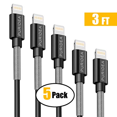 Product Cover Lightning Charger Cable 3FT,Puridea iPhone Cable / iPhone Cord [Max 2.4A] For iPhone X 8 7 6S 6 Plus iPad 2 3 4 Mini, iPad Pro Air, iPod [5 Pack Black]