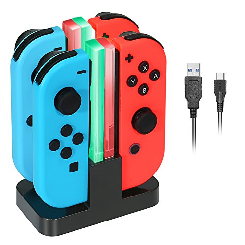 Product Cover Charging Dock Stand for Nintendo Switch KINGTOP Joy-Con Controllers Charger Station with Individual LEDs Indicator and Type C Charging Cable