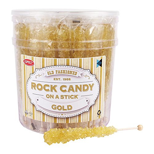 Product Cover Extra Large Rock Candy Sticks (22g): 36 Gold Crystal Rock Candy Sticks - Original Flavor - Individually Wrapped for Party Favors, Candy Buffet, Bridal and Baby Showers, Weddings and Anniversaries