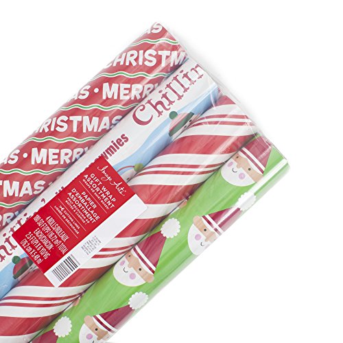 Product Cover Image Arts Christmas Wrapping Paper Bundle with Cut Lines on Reverse, Santa (Pack of 4, 180 sq. ft. ttl.)
