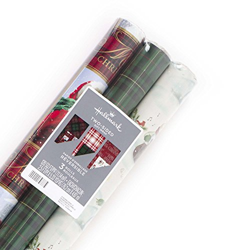 Product Cover Hallmark Reversible Christmas Wrapping Paper Bundle, Plaid (Pack of 3, 120 sq. ft. ttl.)