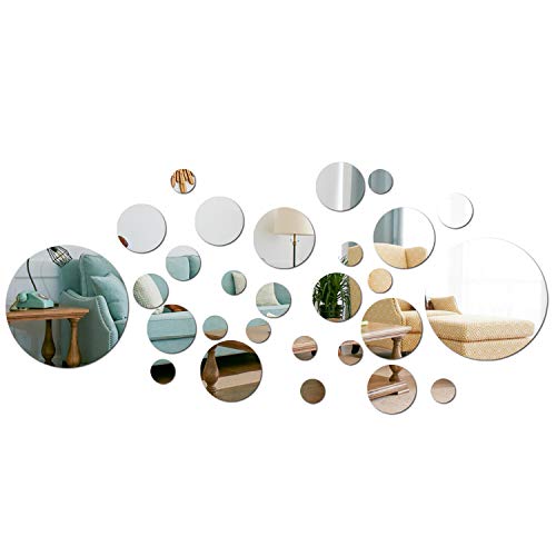 Product Cover aooyaoo Solid Circle Wall Stickers Circle Mirror DIY Living Room/Bedroom/Decoration 28pcs Silver