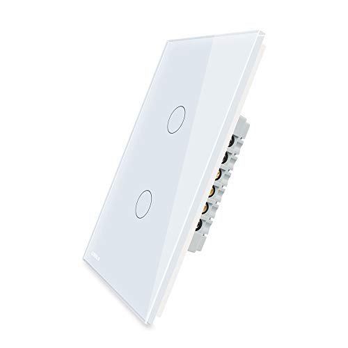 Product Cover LIVOLO White US Standard AC 110-220V 2 Gang 1 Way Wall Light Dimmer Switch With Tempered Glass Panel, Replace 2 Switches in 1 Gang Wall Box,-C502D-11