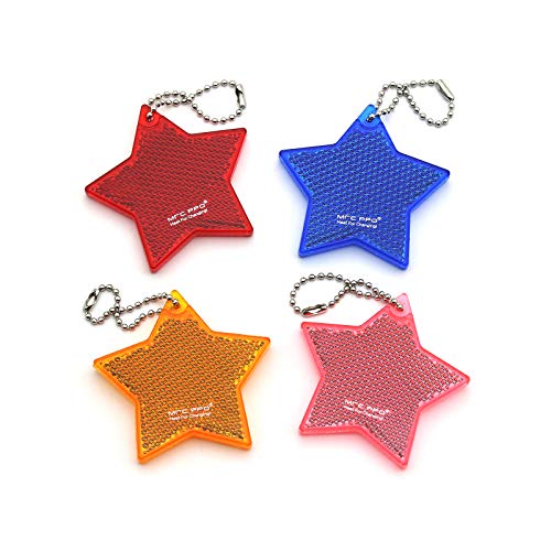 Product Cover Super Bright Children's Safety Reflective Gear, Stylish Pendant Keychain Reflector for Bags Strollers Wheelchair Clothing, Christmas Halloween Party Hanging Decoration - Stars - 4 PCS