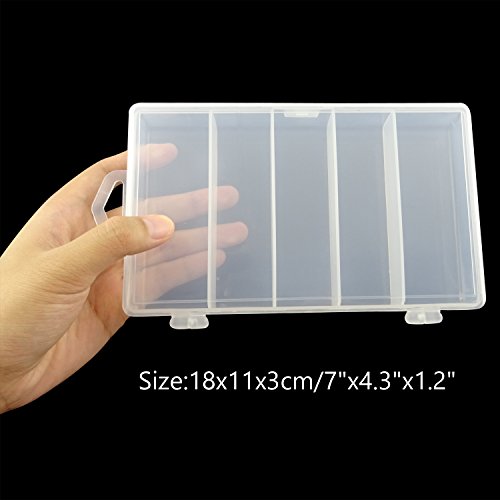Product Cover HONBAY 7x4.3x1.2inch 5-Grid Clear Visible Plastic Fishing Tackle Accessory Box Fishing Lure Bait Hooks Storage Box Case Container Jewelry Making Findings Organizer Box Storage Container Case