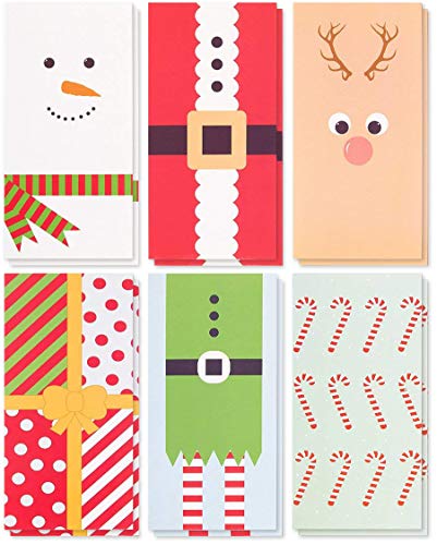 Product Cover 36-Pack Merry Christmas Greeting Cards - Xmas Money and Gift Card Holder Cards in 6 Cute Festive Designs - Bulk Assorted Winter Holiday Cards Box Set with Envelopes Included, 3.6 x 7.25 Inches