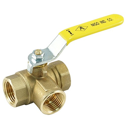 Product Cover NIGO 180SS Series 3-Way (L-Port) Forged Brass Ball Valve, Lever Handle, NPT Female, Full Port 400WOG (1/2