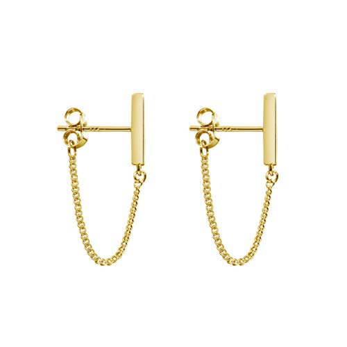 Product Cover Meow Star Minimalist Chain Earrings Dangle Earrings Sterling Silver Bar Earrings for Women (Gold 3cm)