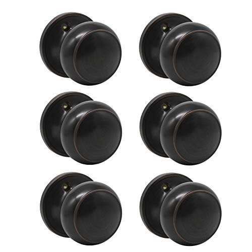 Product Cover Probrico Half-Dummy Door Knobs Flat Ball Style Oil Rubbed Bronze Finish Door Knobs Lock Set, 6 Pack