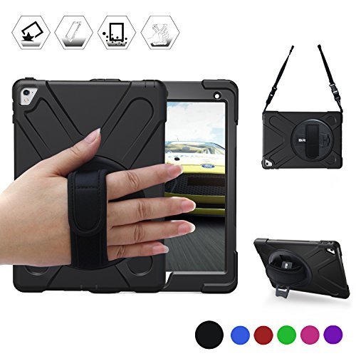 Product Cover BRAECN iPad Pro 9.7 Case, ipad 9.7 Case [Shockproof] Full-Body Heavy Duty Protective Case with a 360 Degree Swivel Kickstand/a Hand Strap/a Shoulder Strap for Apple iPad Pro 9.7 inch Black