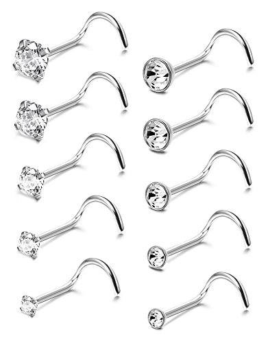Product Cover FIBO STEEL 10-30Pcs 20G Stainless Steel Nose Ring Studs Body Jewelry Piercing CZ Inlaid 1.5MM-3.5MM