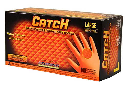 Product Cover Adenna CAT456 Catch 9 mil Nitrile Powder Free Gloves (Orange, Large) Box of 100