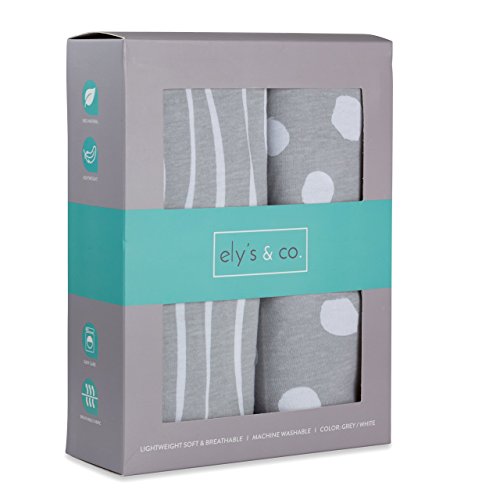 Product Cover Crib Sheet Set | Toddler Sheet Set 2 Pack 100% Jersey Cotton Grey and White Abstract Stripes and Dots by Ely's & Co