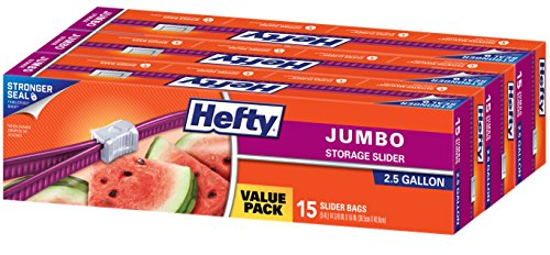 Product Cover Hefty Slider Jumbo Storage Plastic Bags - 2.5 Gallon Size, 3 Boxes of 15 Bags (45 Total)