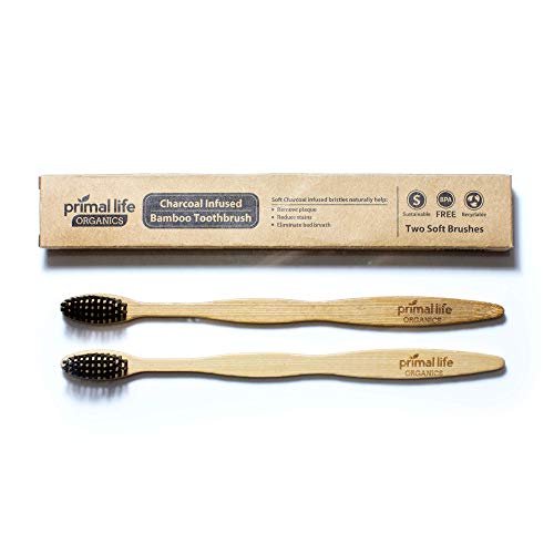 Product Cover Primal Life Organics | Charcoal Ion Bamboo Toothbrush | Eco Friendly, BPA Free | Soft Sensitive Bristles | Clean, Whiten, and Remove Plaque | 2 Pack