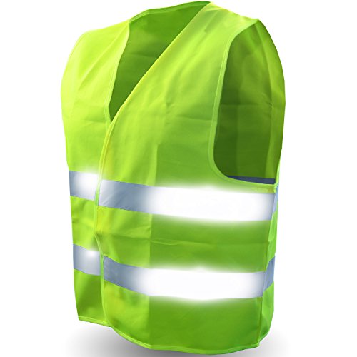 Product Cover Safety Reflective Vest (ULTRA HIGH VISIBILITY BRIGHT NEON YELLOW) Perfect for Running, Jogging, Walking, Construction, Cycling, Motorcylcle Riding, and More! L/XL (ONE SIZE FITS ALL)