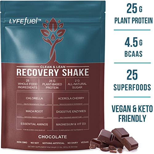 Product Cover LYFE FUEL Post Workout Recovery Drink | Plant Based Protein & Superfoods Supplement for Rapid Recovery After Workout | Keto, Vegan, Dairy, Soy & Gluten Free | Chocolate | 25g of Protein | 2 LB Bag